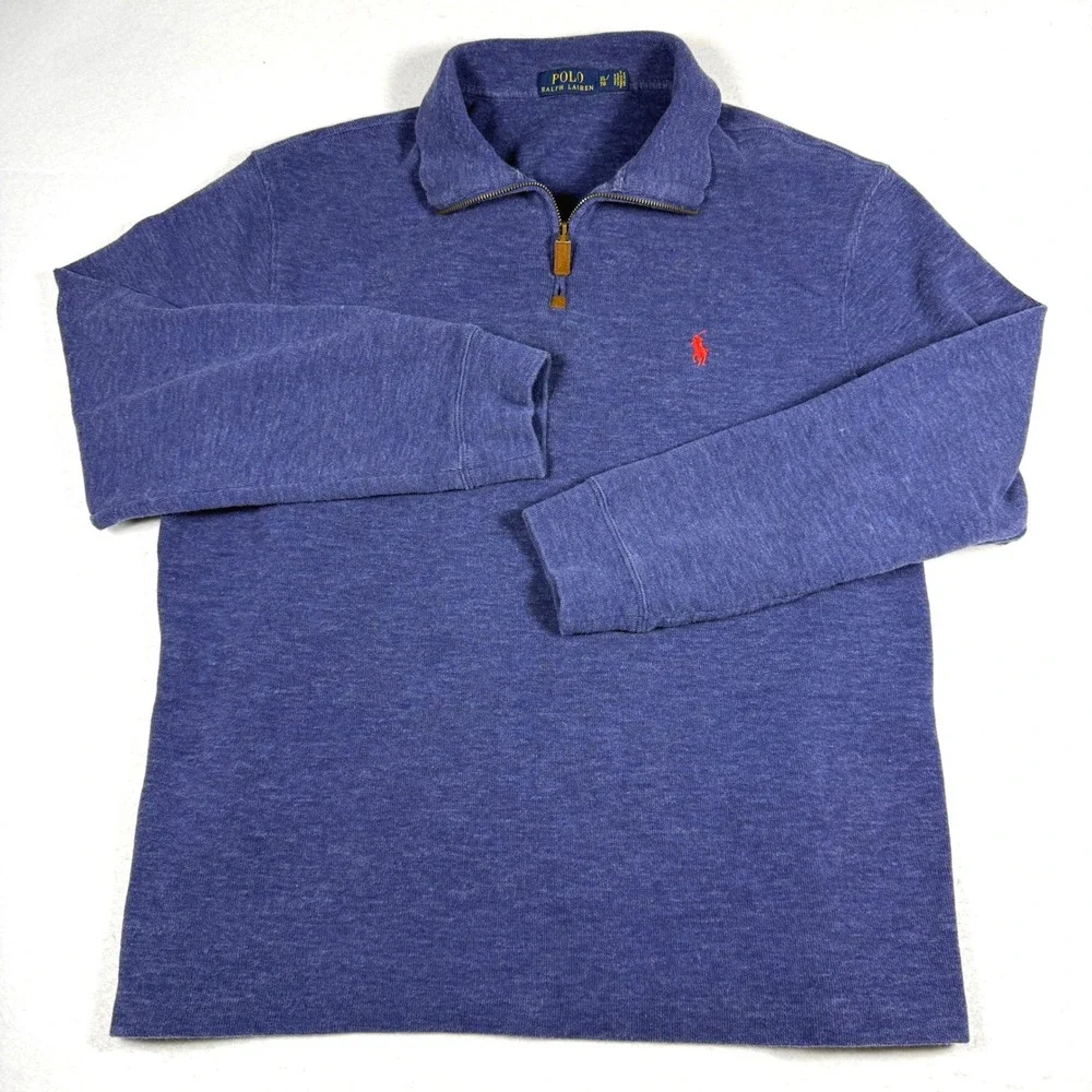 Polo Ralph Lauren Quarter Zip Pullover Mens XL Blue Heathered Cotton Sweater